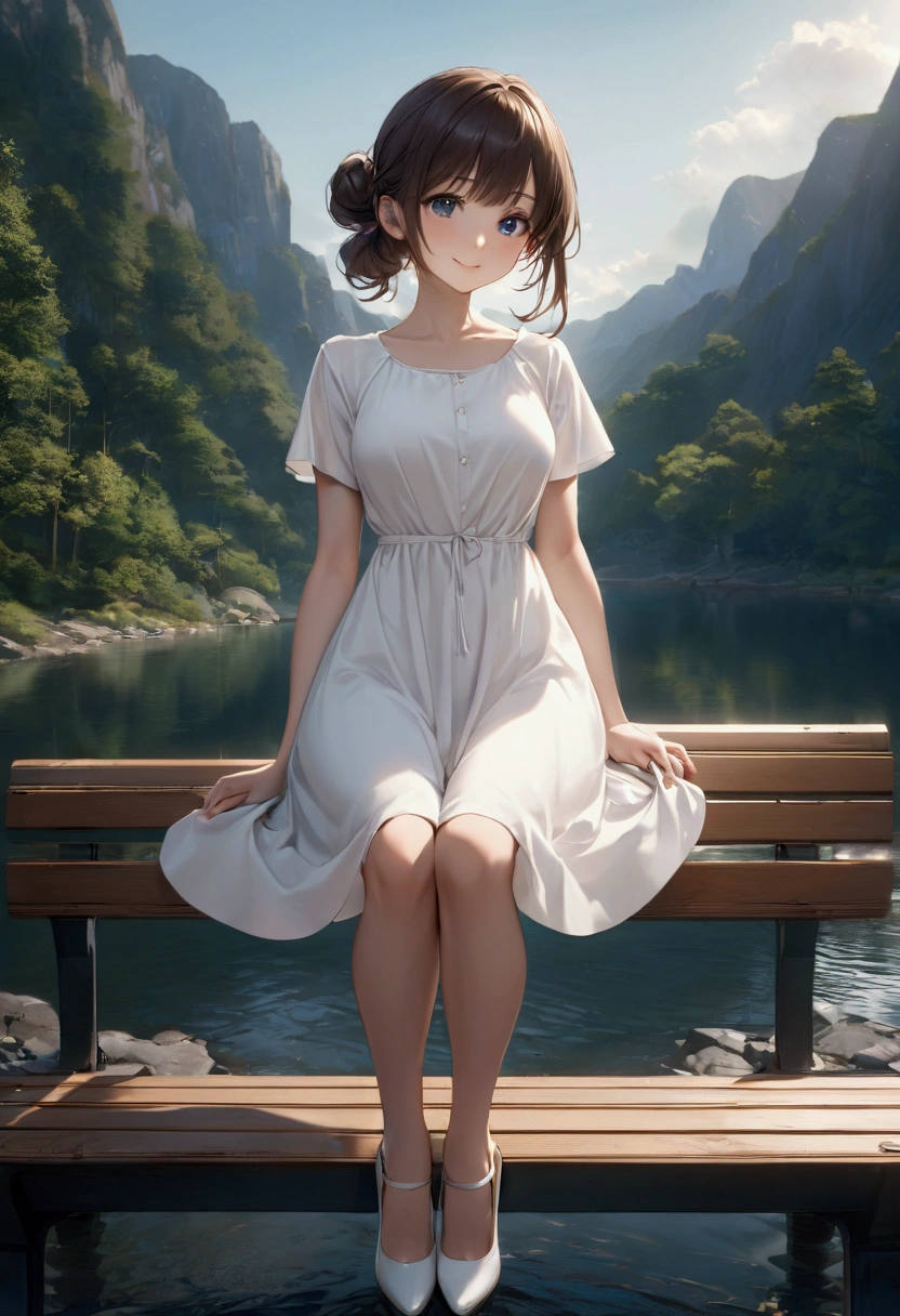 Official Art, Masterpiece European female face, short hair, lightbrown hair, brown eyes , flower garden , (masterpiece、top-quality、hight resolution: 1.4),in 8K, Drawing of a woman with short lightbrown hair, brown eyes, highly detailed exquisite fanart, anime fantasy illustration, clean detailed anime art, detailed anime art, Sharp Focus, Delicate Beautiful Hair and Eyes and Face, realisitic, ultra-detailliert, a beauty girl, sunlight, 1 girl, fullbody