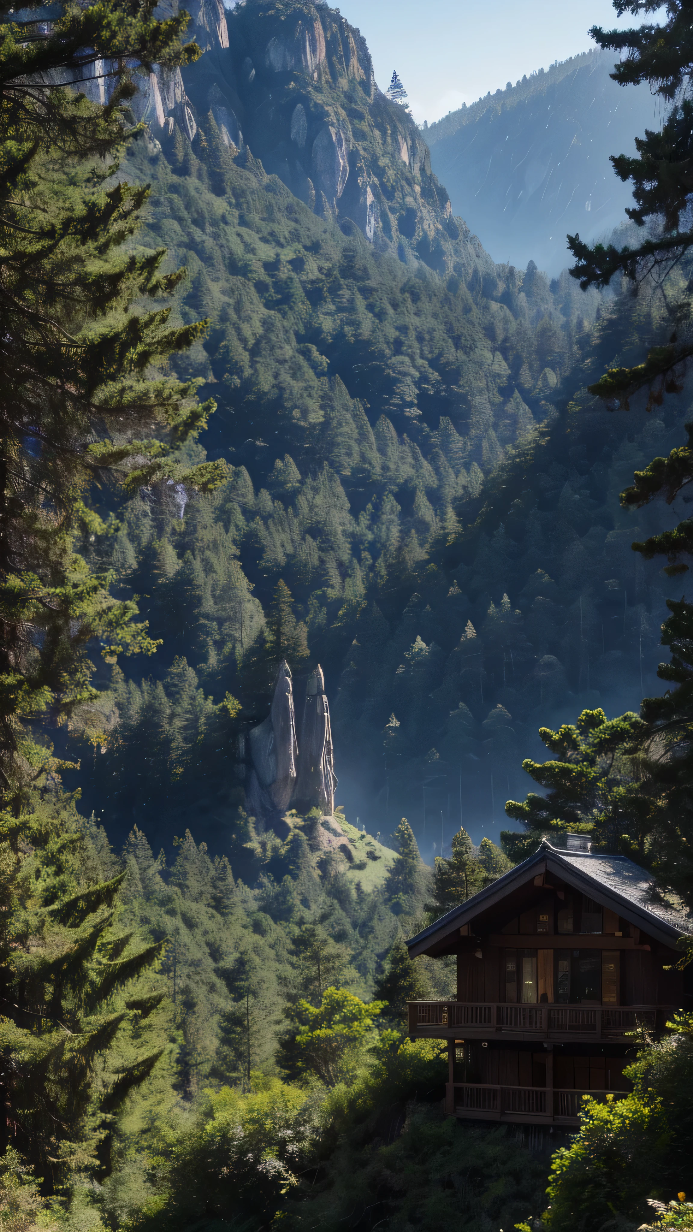  in high-definition images， Giant Tree々 and a mysterious forest where magical beings hide in branches, 8k, High quality giant tree forest、 forest where fairies are believed to live 、Snowy mountains in the background 。