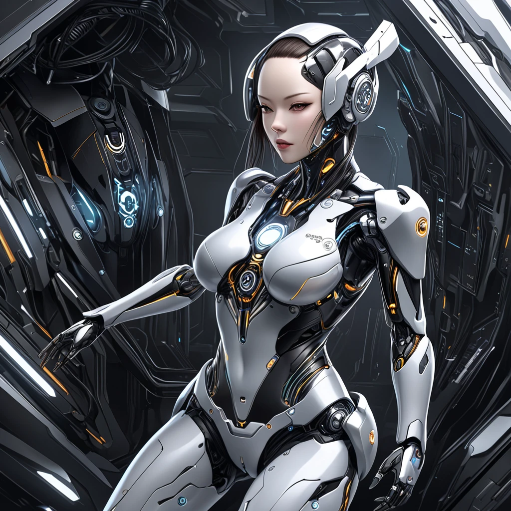 (8ｋ、RAW Photos、bestquality、A masterpie)、(lifelike、photorealistic)、Extremely Delicate and Beautiful、Highly detailed、Cool、cool、a robot、smart、All over body、bathrobe、REN、Cyborg、elegantly、a beautiful background、Octane Render、HR Giger Style、