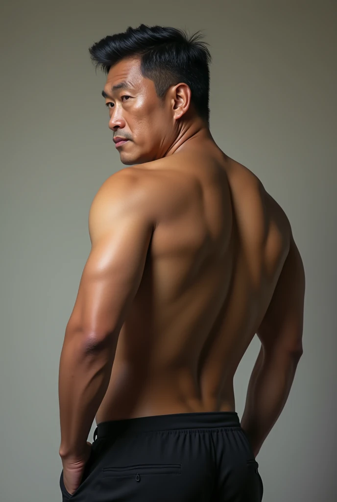 50yearsold,Hidetoshi Nakata ,(Juan Sebastián Verón 1.3),Naked upper body,Tong,Bulge,Thin,musculature,lbeard,fortitude,artwork of a,tmasterpiece,k hd,frontage,pantiess