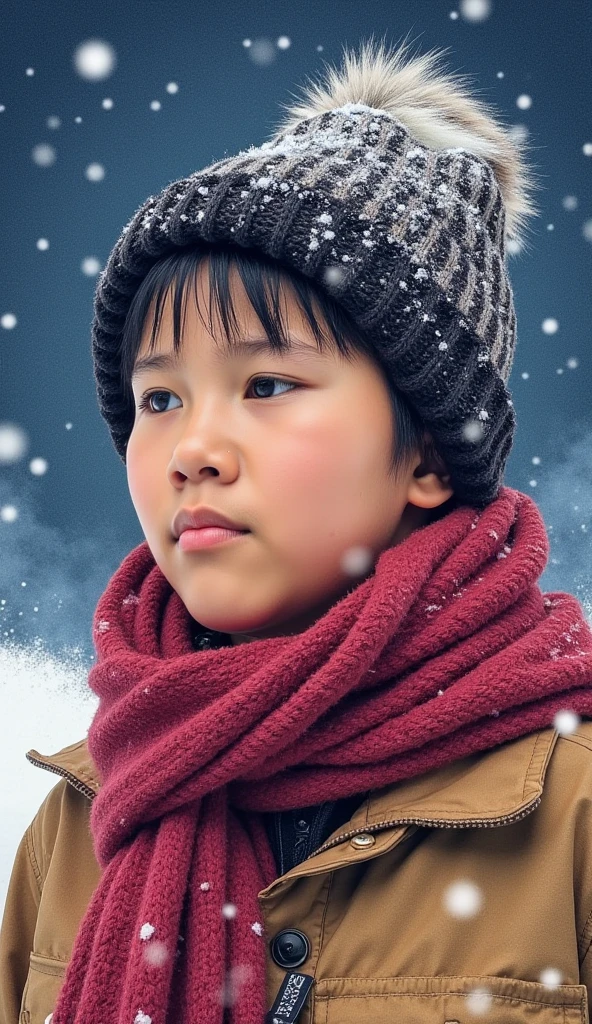 natphurin,  , high quality, 16k, masterpiece, detailed face, detailed eyes, detailed lips, Boy from the PERUVIAN Andes  (poor)  wearing Peruvian clothes in the snow watercolor style (at night)