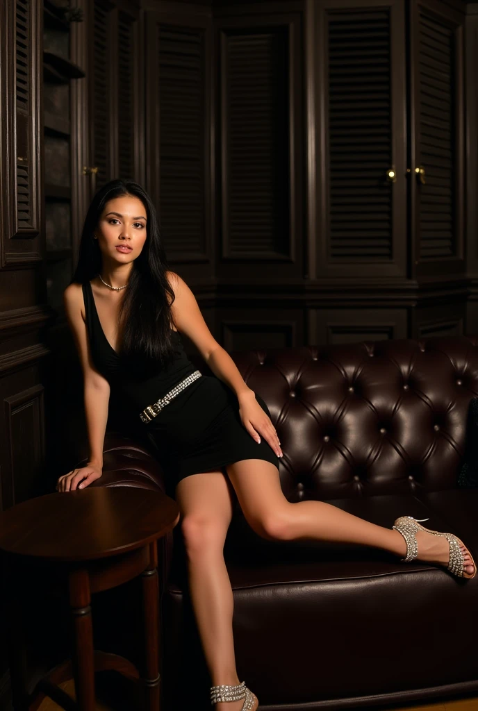 Girl in a black dress ,with long dark blond hair , элегантonя , on \(((фоне дорого рестораon , rich restaurant \))), HD photo, реалистик , Realistic, Do not change your face 