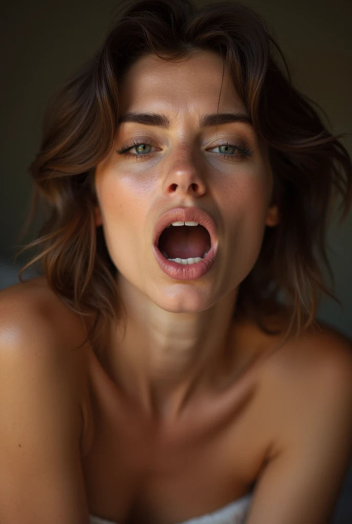 (full-body, editorial photograph of a 30 year old gorgeous woman), totally naked, deeply intense extremely loud wildly ecstatic cheering from strongest deepest orgasm excitement, immensely beautiful deepest magnetic libidinous eyes, deepest most intense eye-contact with viewer playfully begging him to penetrate her aroused squirting wet vagina, spread legs, (highly detailed face:1.4) (smile:0.7) (background inside dark, moody, private study:1.3) POV, by lee jeffries, nikon d850, film stock photograph ,4 kodak portra 400 ,camera f1.6 lens ,rich colors ,hyper realistic ,lifelike texture, dramatic lighting , cinestill 800,