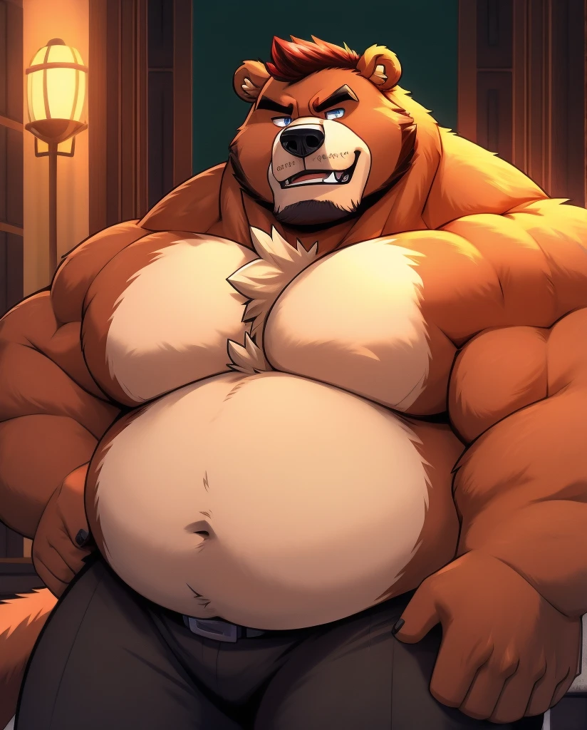 a super fat daddy bear ,detailed face, long tail, full bo