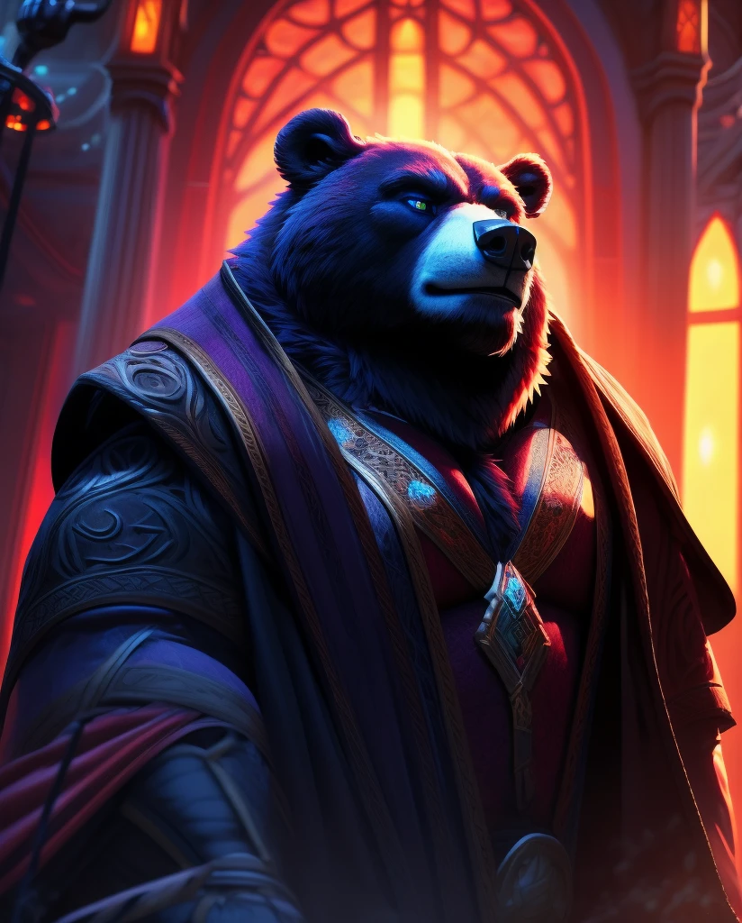 a super fat daddy bear ,detailed face, long tail, full body,  4k, best quality, ultra-detailed, hyper realistic, highly detailed, intricate details, volumetric lighting, cinematic lighting, vibrant colors, dramatic shadows, fantasy, digital art, concept art