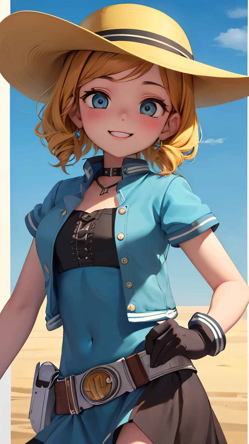 Old West girl , dressed as Clint Eastwood, cowgirl, High resolution, breasts, blush, smile, jewelry, jewelry, High resolution, masterpiece, High Details , HD model, HIGH QUALITY, cowboy dress sombrero de vaquero, viejo oeste, en el desierto, armas de vaquero, duelo de vaqueros película de vaqueros, estilo red dead redemption, ropa de mezclilla, fundas de pistola