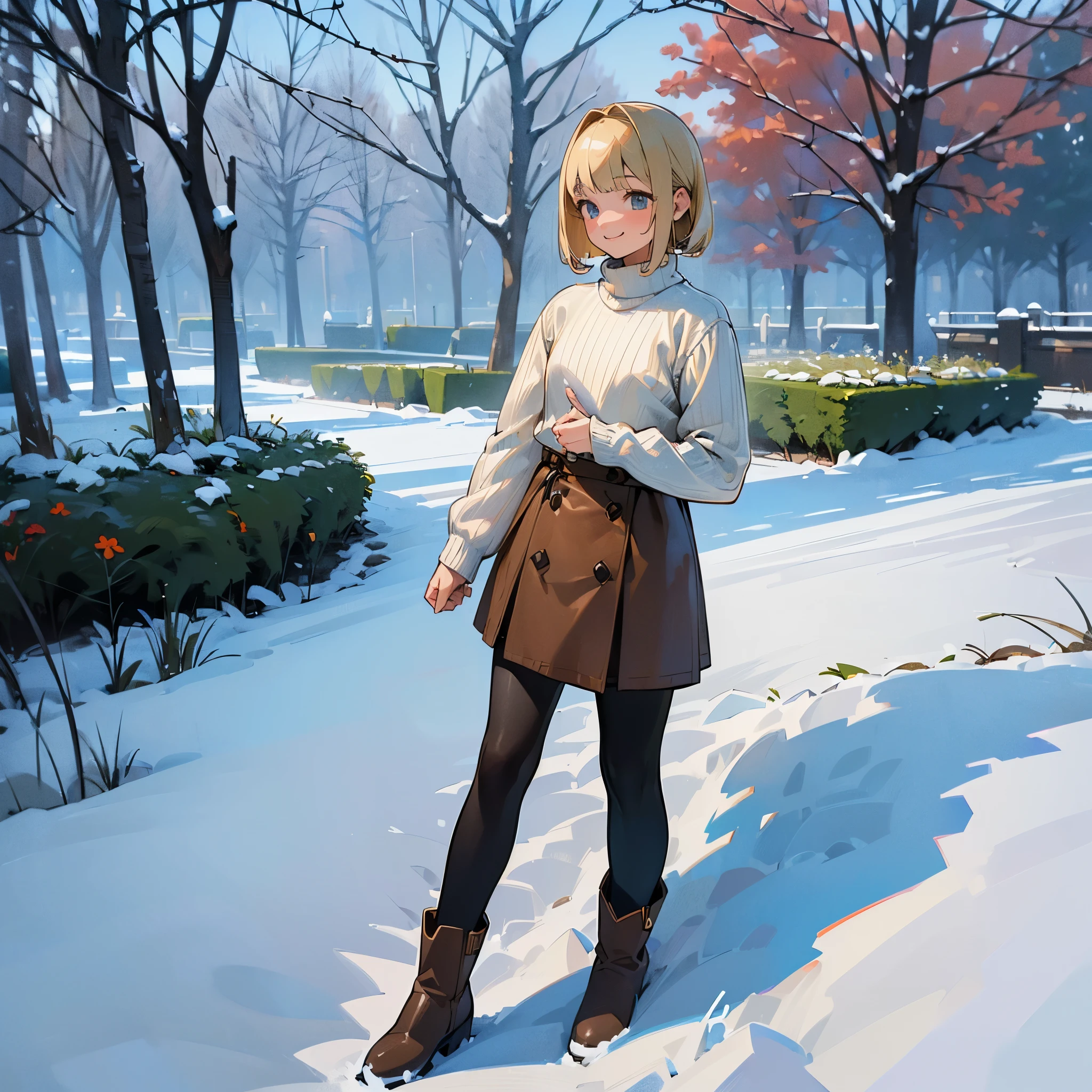 There is a woman standing in the snow in a park - SeaArt AI