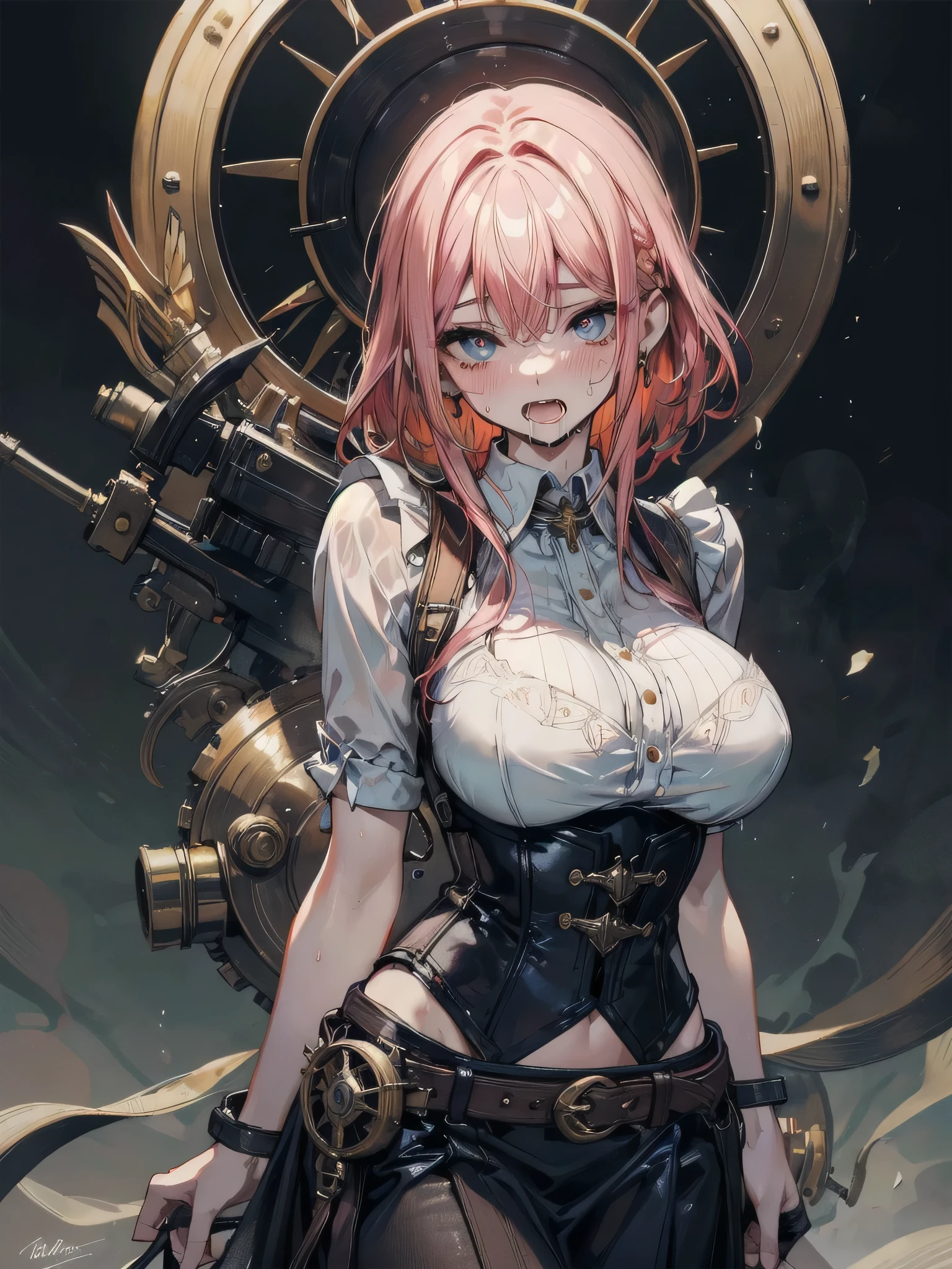 colorful, girl,white themeand pink theme sweaterribbed sleeves,upper body,(detailed face:1.2), (medium breasts),(cleavage),(thigh bands),long Redhead hair,asymmetrical bangs,Tarot border,The portrait is centered,(no weapon),(bouncing breasts), (raw photo:1.2), ((photorealistic:1.4)), best quality, masterpiece, illustration, an extremely delicate and beautiful, extremely detailed ,CG ,unity ,8k wallpaper, Amazing, finely detail, masterpiece,best quality,official art, extremely detailed CG unity 8k wallpaper, absurdres, incredibly absurdres, huge filesize, ultra-detailed, highres, extremely detailed,
beautiful detailed girl, extremely detailed eyes and face, beautiful detailed eyes, light on face, cinematic lighting, full body, full-body shot, see-through, outdoors, (( diamond )), orange background , white theme, bear stomach, (on a pirate ship), shooting a cannon, pirate hat, ((from side)),