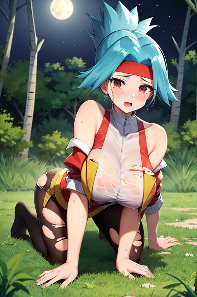 masterpiece, best quality,
1girl, solana, blue hair,  ponytail, brown eyes, belt, cropped jacket, headband, open jacket, red jacket, 
upper body, looking at viewer,  



score_9,score_8_up,score_7_up,score_6_up,score_5_up,score_4_up, best quality, absurdres, full body,  forest, night, full moon, trees in background, slim, thicc, open mouth, looking above, crying, high quality, sad, masterpiece, breasts, concerned, tears, thicc, torn clothes, defeated, perky breasts, weak, tight clothes, on all fours, tentacle, surrounded by tentacles, tentacle grab legs, large breasts, cleavage, pantyhose,  forced, penetration,  tentacles, surrounded by tentacles, forced, held down, wet clothes, see through clothes, transparent clothes, cum, holes on clothes, agony