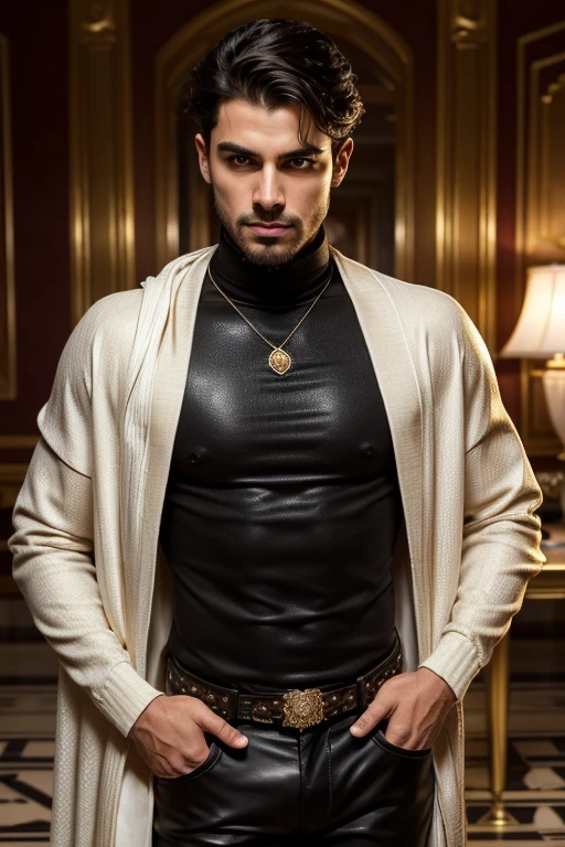 
(masterpiece, best quality:1.2), 1 person, Solo attractive man with heavenly eyes, delicate brown hair, magic , Seductive look, Mysterious smile, Very beautiful face , Detailed facial images, Big breasts with long nipples , Full and swollen chest muscles，naked ,handsome man! Diamonds in the ears. gold chains around their necks,thong，Big bag highlights，Highest quality full body photos of cute boys!