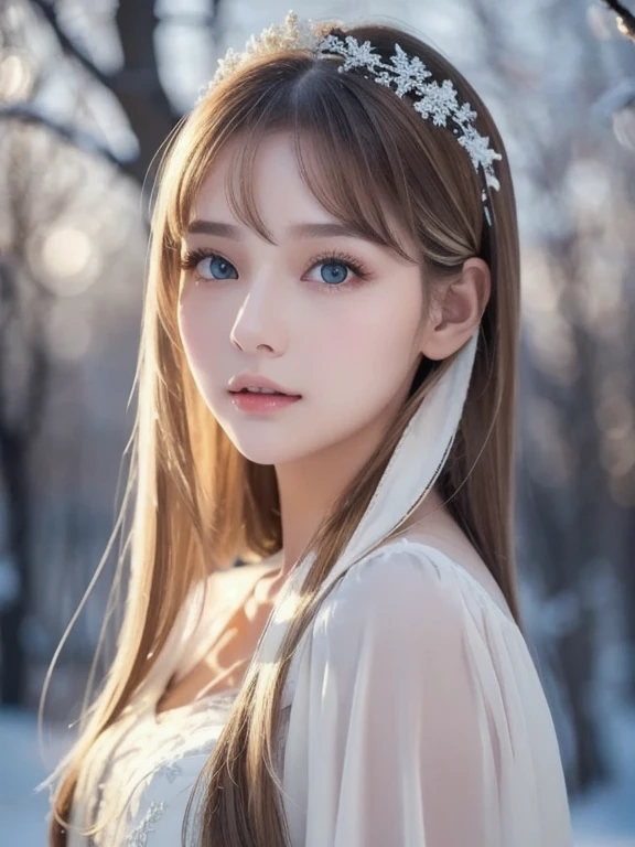 High-quality work,Realistic works,Super premium graphics,8K HD CG works,high quality graphics,High-definition and exquisite CG works,10x pixels,Ultra-fine details:1.1,Advanced technical details:1.1Realistic photo effects,Interior lighting effects:1.5,natural soft light:1.5. Light effect(Virtual light effects:1.8),ultra high resolution,shining dress,sliver long hair,silber hair,transparenthair,high detailed hair(Quality hair details:1.1)Clear eyes,Double eyelids look good,Sharp eye makeup, Create exquisite eyelash makeup, tthin eyebrows, Ultra-detailed eyes,a tall nose, lovely red lips, rosey cheeks, With delicate makeup on her face , pretty face, The face shape is perfectly proportioned,(Advanced facial details:1.1)One wearing a white dress、Close up of cat-eared woman, ethereal beauty, Stunning young and ethereal figure, huge breasts,bigger breasts,G cup,flowing white robe, flowing skirt, flowing magic robe, beautiful girl, Very beautiful elf top model, Beautiful digital art work, tall thin beautiful goddess, beautiful goddess, Beautiful fantasy girl, beautiful fantasy art, Smooth digital concept art, Smooth anime CG art,heavy snow,snow mountain,lake,white hair,Women's artwork,Dress full body video,Realism,Amazing Cleavage,My eyes are very bright today