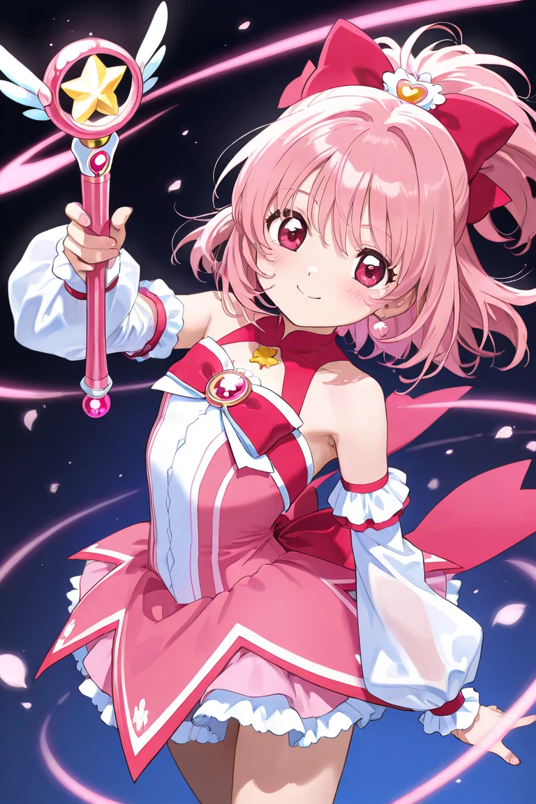 masterpiece,  Magical Girl,  pink hair ,  medium hair,  has a magic wand, smile,  