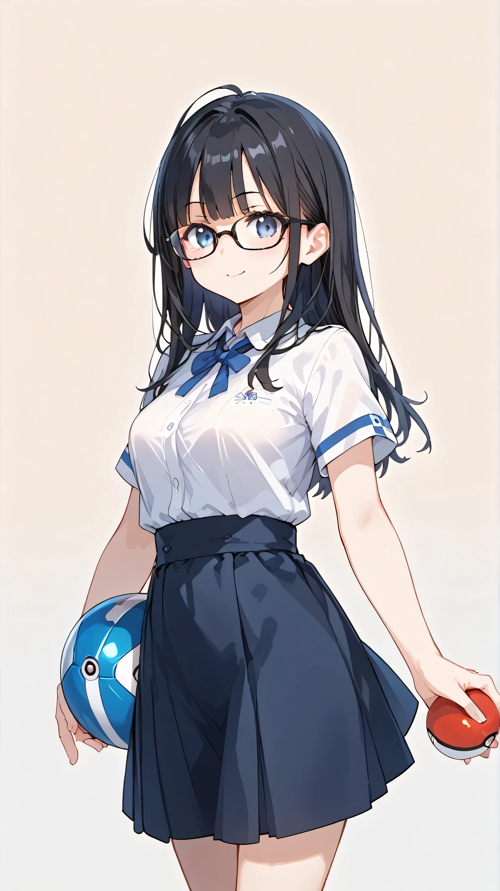 Black hair, glasses, smart ball
