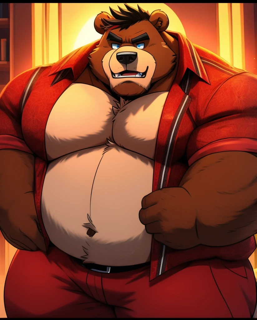 Warebear ,big muscle, strong fat,big belly , fighting pose,sharp nail