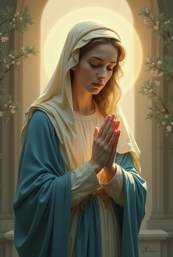 (((Blessed Virgin Mary. 19 years old))) (((IMAGEN VINTAGE RETRO))) ((( Con una cara seria y piadosa. Con una mirada dulce y tierna))) (obra maestra, calidad superior, mejor calidad, arte oficial, beautiful and aesthetic: 1.2), (1girl), extremadamente detallado, (Arte fractal: 1.3), colorido, highest detailed, Cara perfecta, parte superior del cuerpo, HDR, (orando: 1.3), (golden lines of white coat: 1.2), galaxia, (rayas de luz), eye-catching visuals, (dynamic stripes, senderos luminosos: 1.2), colores vibrantes,