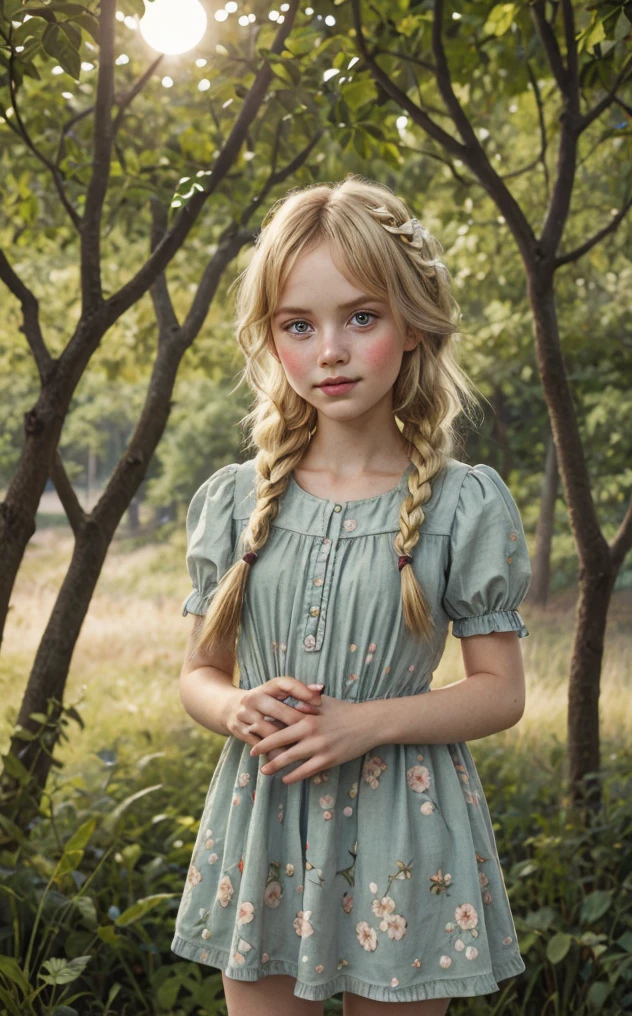 draw a young rich girl from Russia of the 15th century in a sundress with a braid, maybe a merchant’s daughter 
Slavs, village, simple girl, ethnic motifs, blonde, long braid