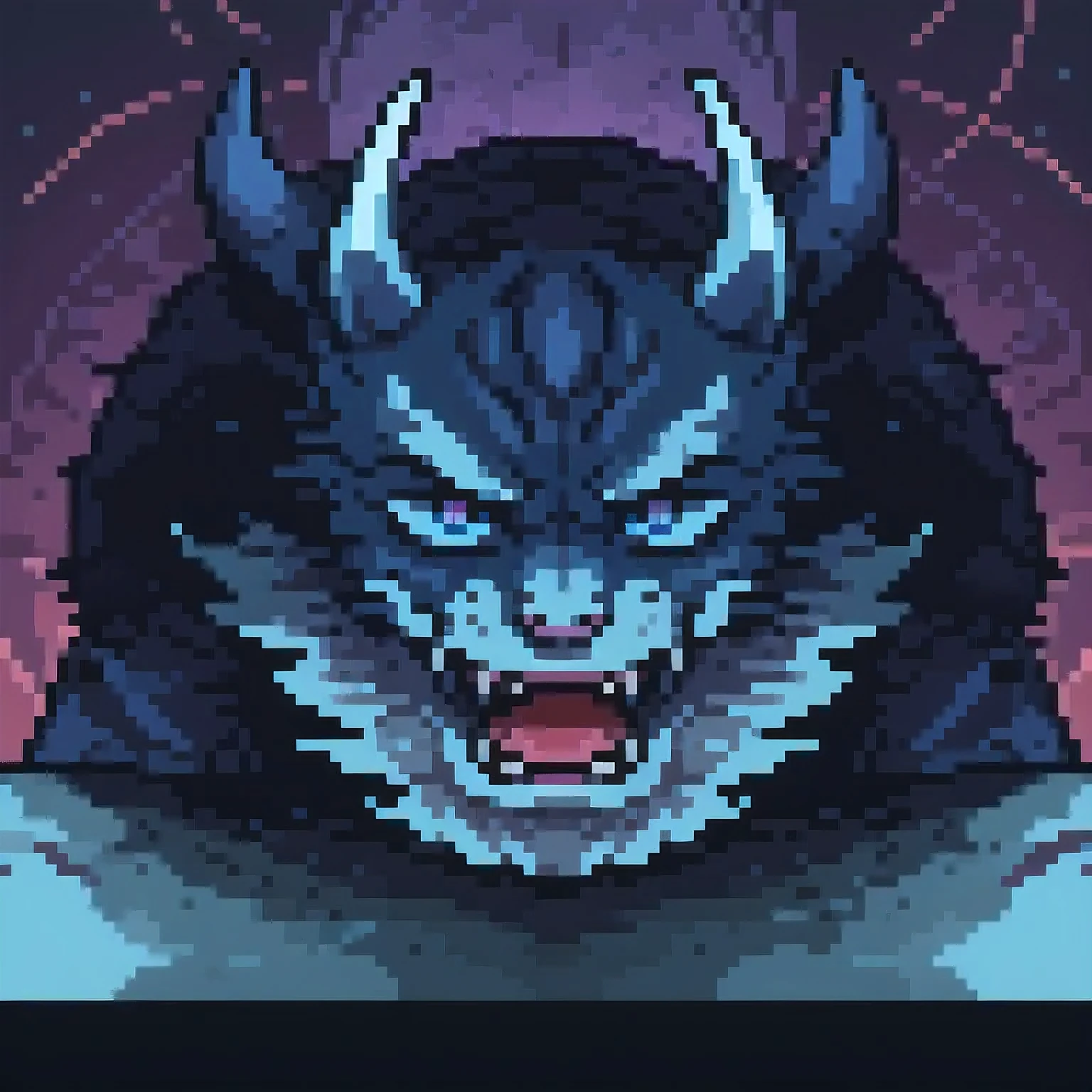 The devil has a strange appearance ：A pair of eyes like a mirror， and two eyebrows look like cobalt, blue, and nickel；The mouth is like a purple powder pot ，Toothed copper plate；The roar shook the mountains and feared，The action is majestic and the evil is panicked