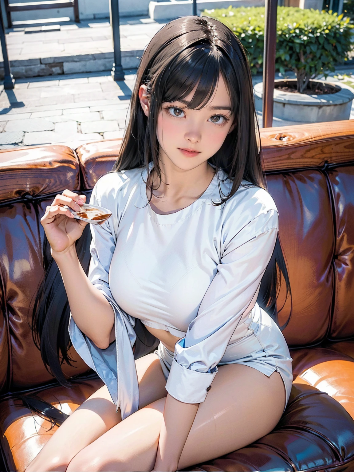 (melhor qualidade:1.2, realista, ultra-detalhado), jovem linda mulher, levantando a saia e revelando a calcinha, vestindo uma mini-saia, Vestindo uma saia curta, retrato sedutor, Open shirt showing the bra, nsfw