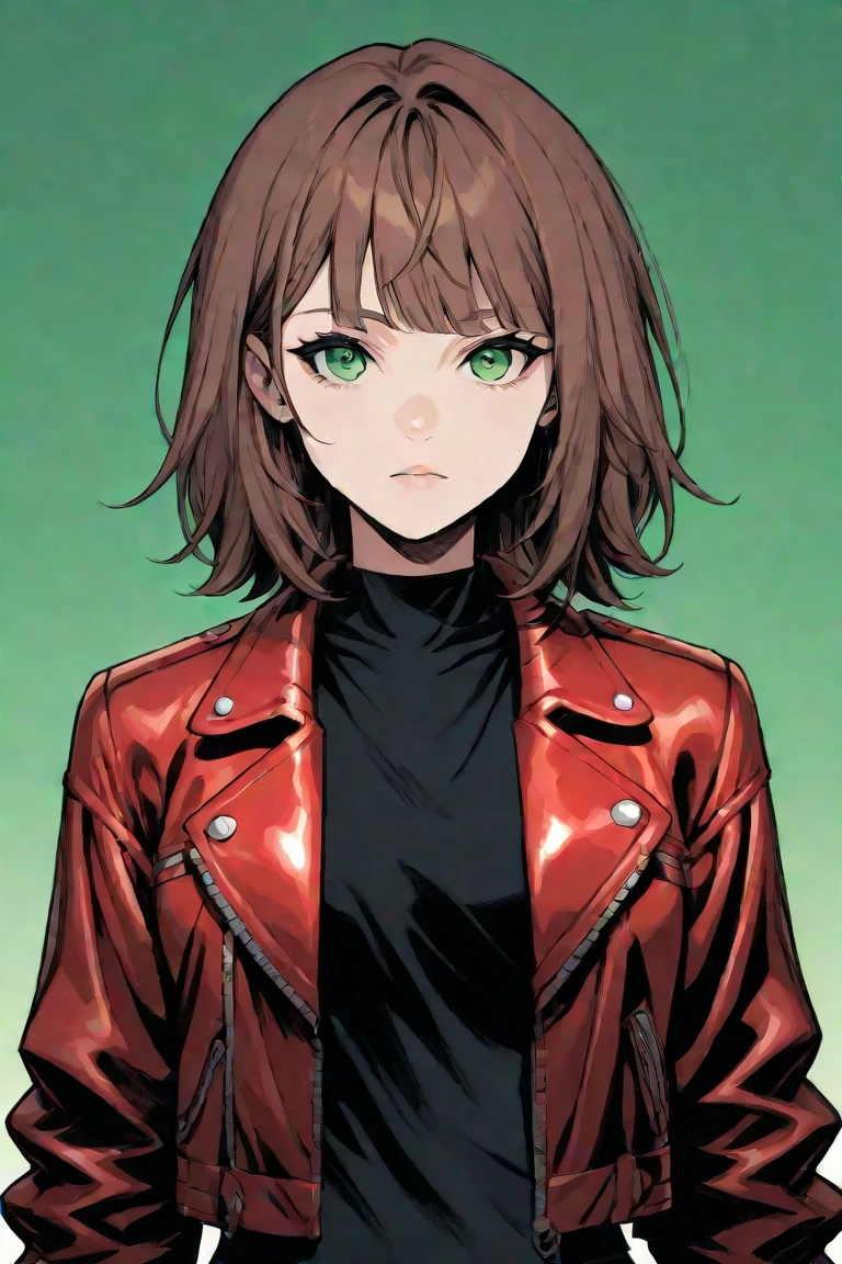 Young girl with long brown hair with bangs and olive green eyes - SeaArt AI