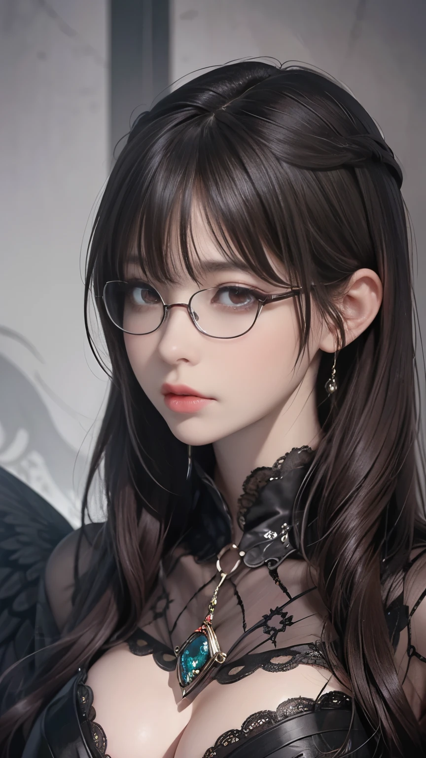 background(黒いnight空,Big Moon),Close-up of a woman,Wearing a white shirt、((Black-rimmed glasses))、Purple Hair,Very long hair,very thick braids,Purple eyes,big , realistic girl rendering, 8k artistic german bokeh, Enchanting girl, Real Girl, Gurwitz, Gurwitz-style artwork, Girl Roleplay, Realistic 3D style, cgstation Popular Topics,, 8K Portrait Rendering,(truth,truth:1.4),巨big ,Sparkling eyes,Purple eyes、Captivating beauty、Attractive adult woman、Beautiful woman、Cool girl、evil female、brainwashingされた、brainwashing、Fallen into evil、Grin、邪evilな表現、邪evilな笑顔、evil、Brown Hair、Wavy Hair、Swept-apart bangs、Heavy makeup、Heavy makeup、Sharp Eye、Hollow Eyes,Half-closed eyes、Hollow Eyes、Purple Eyeshadow、Black lipstick、Black lip gloss、Long black cheongsam、Wide sleeves、night、Spooky Fortressscape Brush、Compensate、Are standing、
