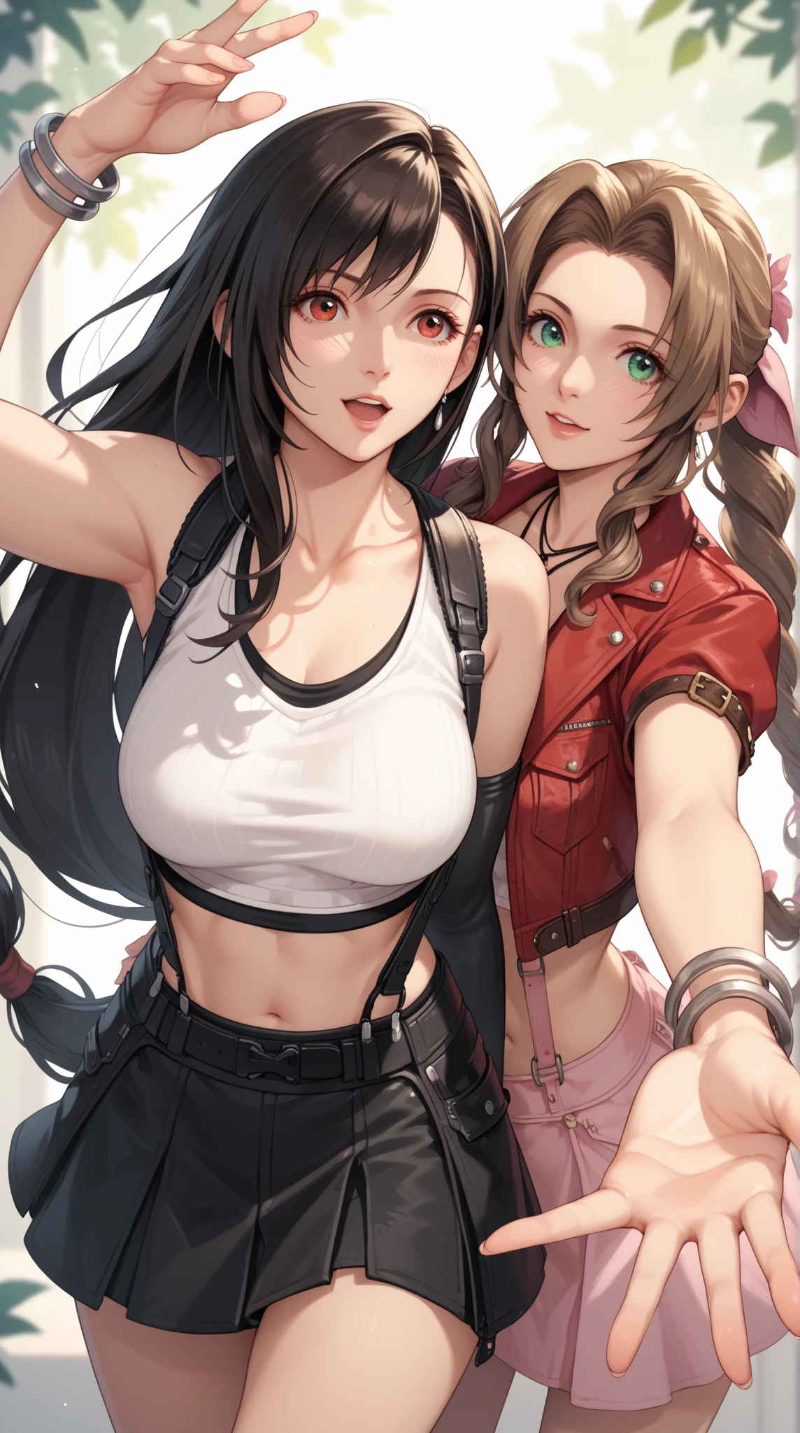 Tifa Lockheart and Aerith Big Completely Naked, Sexy Pose, UHD, masterpiece, ccurate, anatomically correct, high quality, high details, super detail, textured skin, best quality, highres, 16k