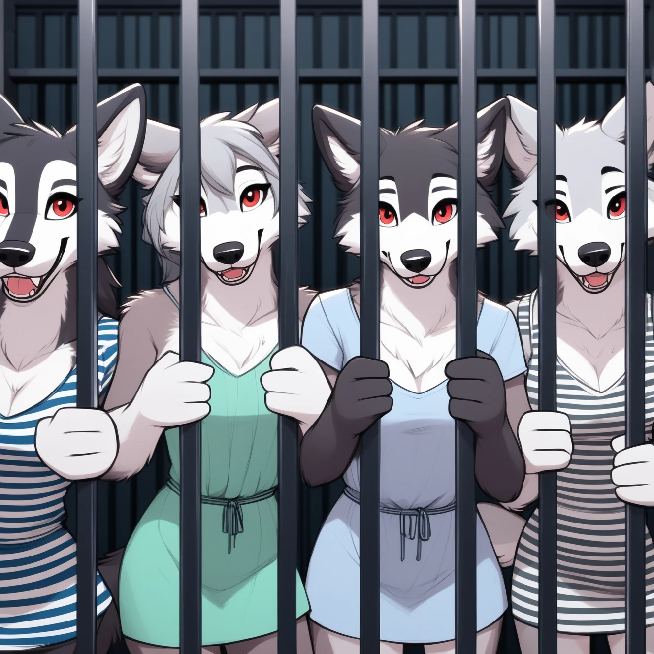 Femdom, BDSM, Fox with wearing collar, fox slave, fox wearing steel chastity belt, fox slave on leash, leash with slave collar, wolf on master, gray wolf, wolf with whip on a hand, whip mark on slave, spanking slave, wolf dominant, slave training, slavery, dungeon, dangeon background, cage background, training new slave, forced, medium butt, facesittting, 1girl, crying slave, scared slaves background, slaves in cage background, humiliation slave.