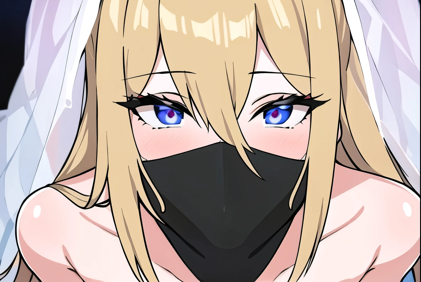 (masterpiece, best quality:1.2), 1girl, pov, fellatio_under_mask, mask, veil