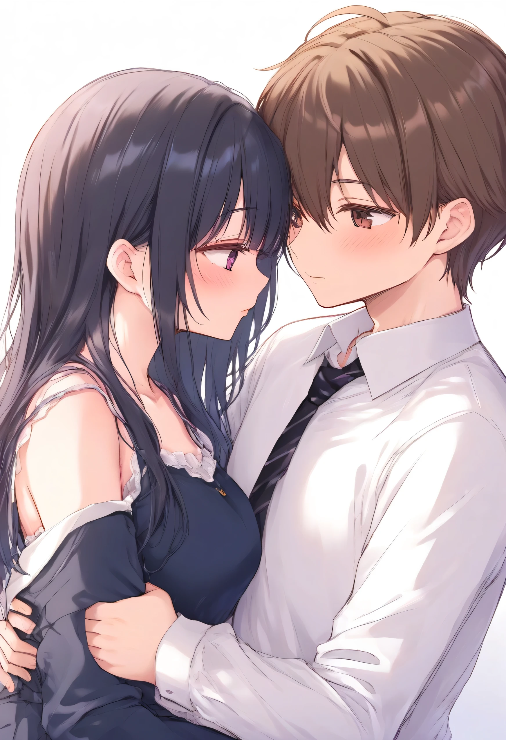 The couple is hugging