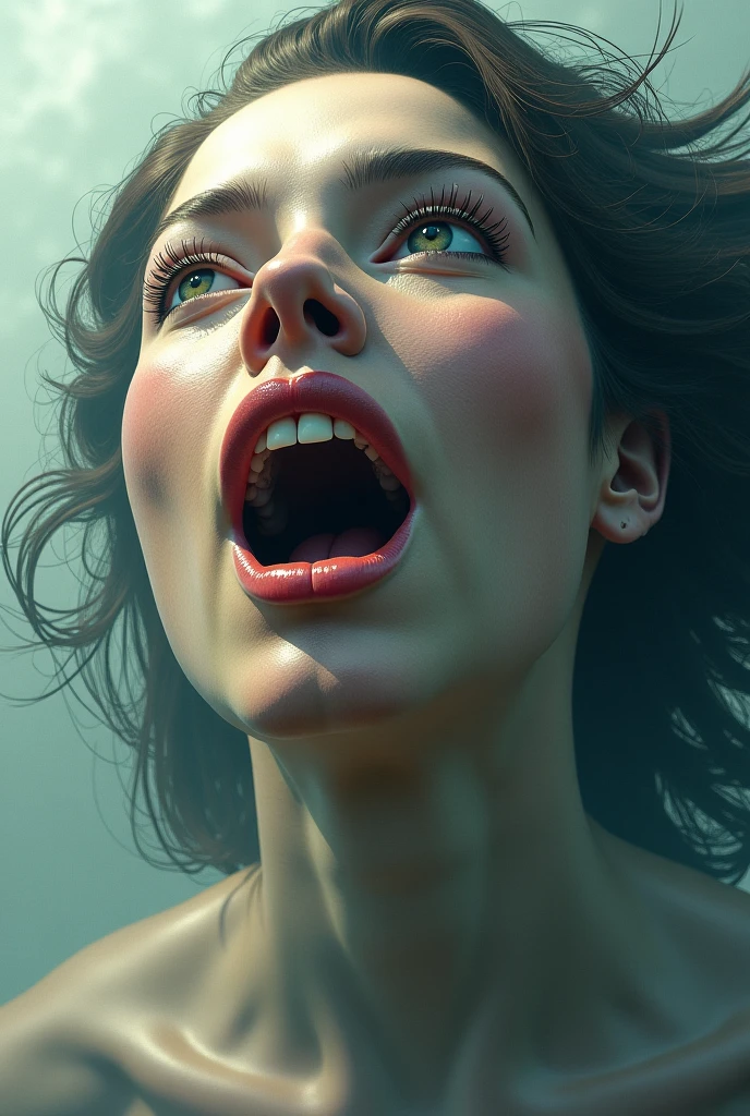 open open mouth, Tongue sticking out, Flushed raised shadows, Wet mouth sticks out an open tongue, perspiring ,
