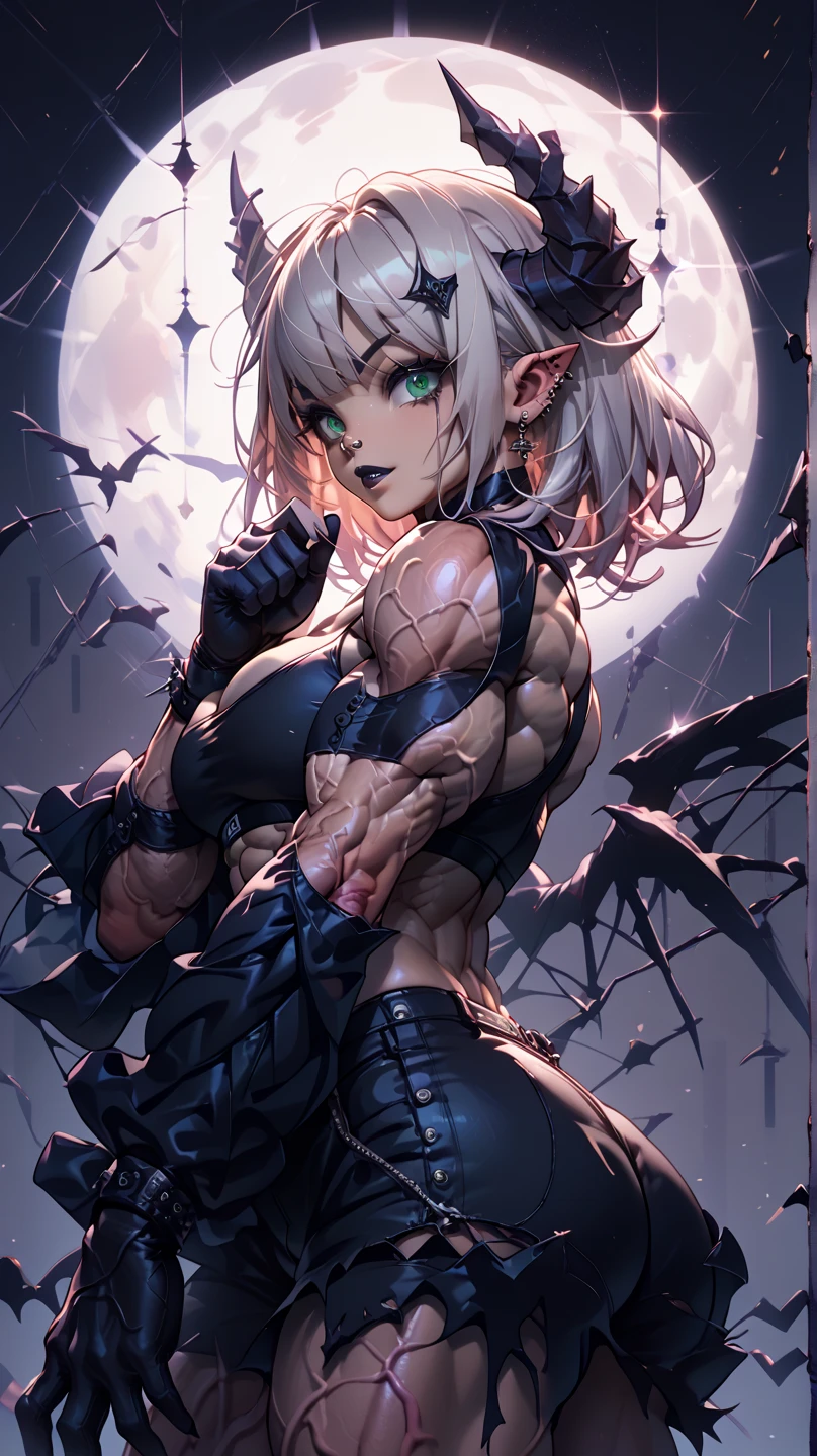 (best quality, 8k, highres, photorealistic:2.0), (solo, one girl:2.0),(lighting: strong),(lighting: front),(Russian Beauty:2.0),(The woman opens her mouth wide and screams loudly:1.5),(very muscular girl:2.0),(bodybuilder girl:2.0),(oily skin:2.0),(platinum blonde hair:1.5),(Squat down on one knee and spread your legs apart.:1.5),(raise both arms behind your head:1.5),(high heels:1.5),(succubus:2.0),(Wearing a latex tiny micro bikini),(Pubic hair is sticking out:),(Photographed in the chaotic demon world)
