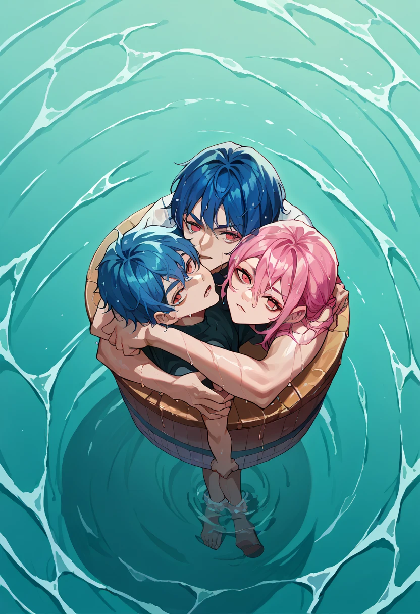 score_9, score_8_above, score_7_above, score_6_above, source_anime, 2 s, Stacking ,  wet, in this, 
pink hair, blue hair,  looking at the viewer,peladas bucetas wets e gozados cara de safada vergonha e tesão 