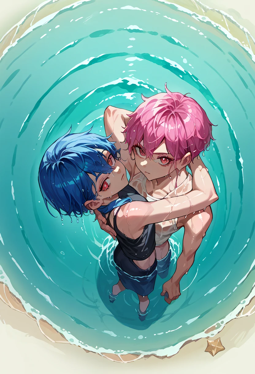 score_9, score_8_above, score_7_above, score_6_above, source_anime, 2 s, Stacking ,  wet, in this, 
pink hair, blue hair,  looking at the viewer,peladas bucetas wets e gozados cara de safada vergonha e tesão 