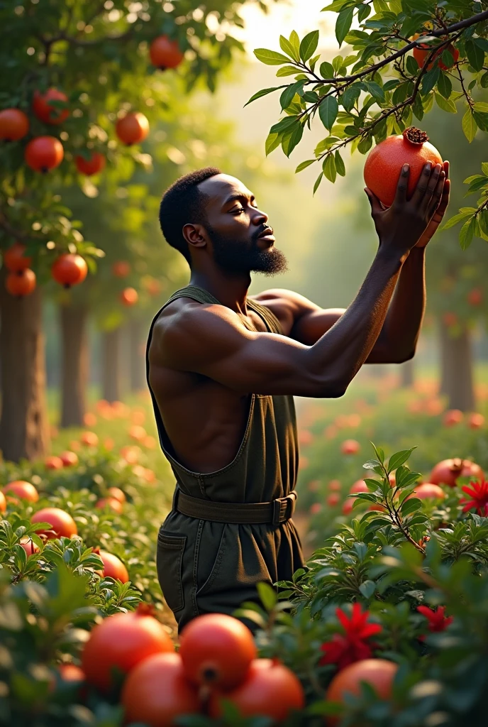 a black man washing dishes in a tangerine field 