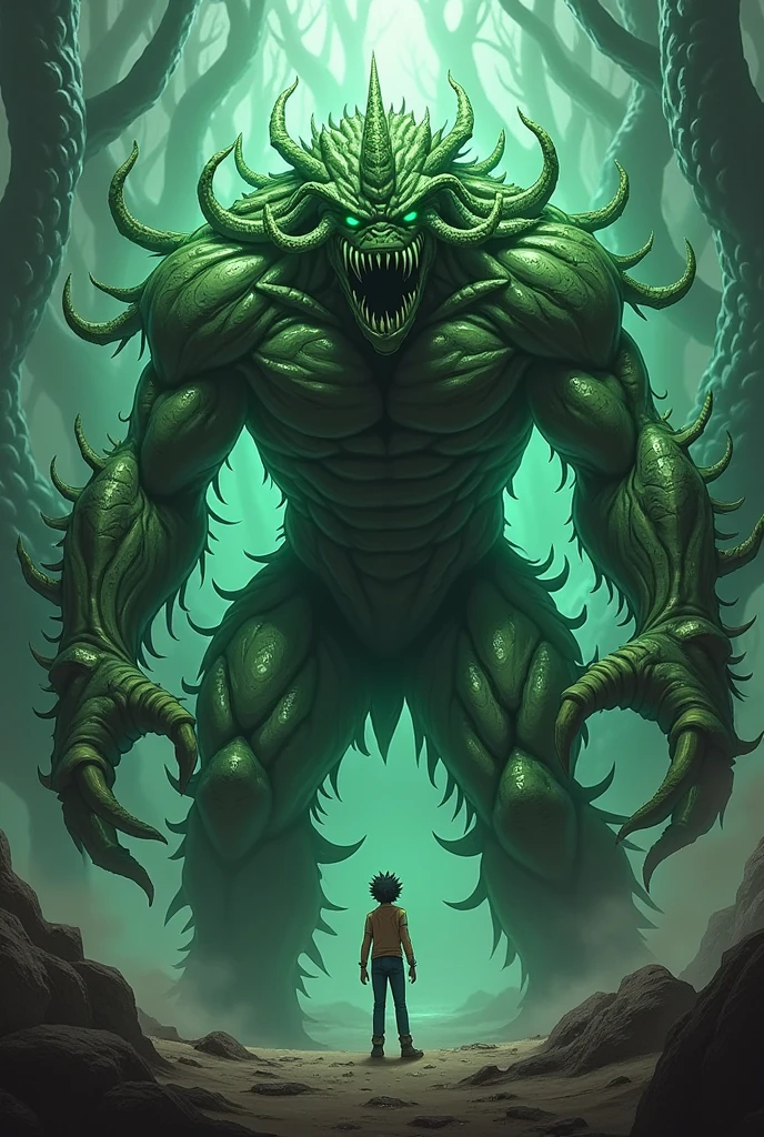 a monstrous creature representing the fauna and culture of brazil, detailed anatomical features, maximal detail, horror-style junji ito, dark fantasy art, intricate body structure monstro sendo visto de dia, paisagem real do fundo