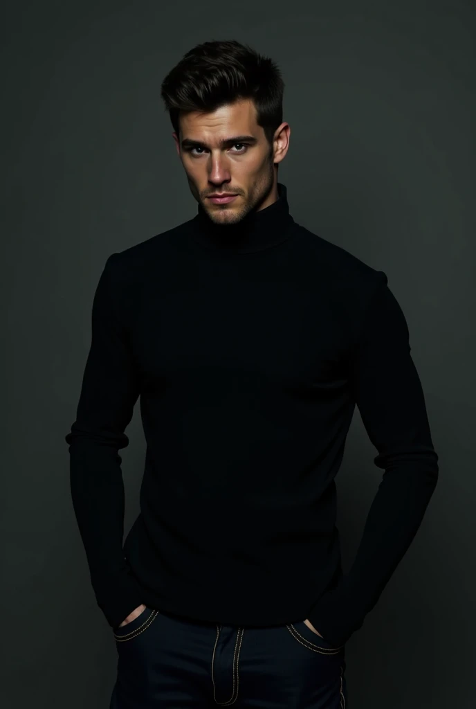 ((8k ((best quality)), ((masterpiece)), (very detailed), real face bald male muscular male upper body wear black pullover resting on blue carpet