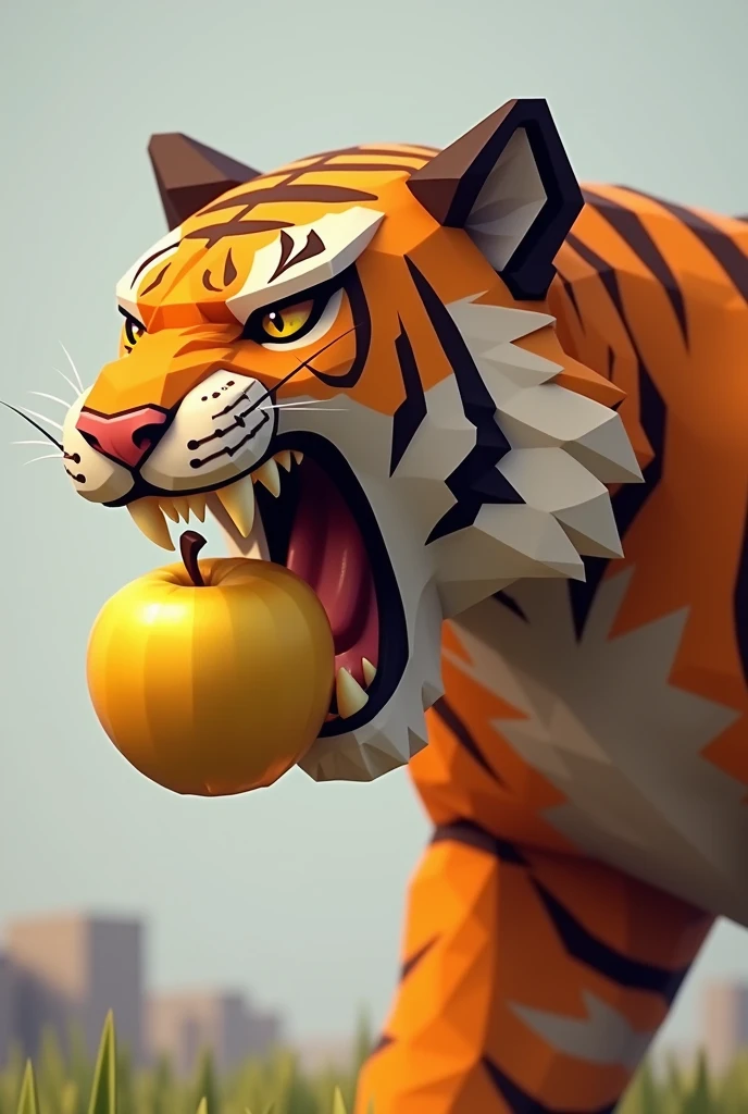 A 2D tiger head in profile that bites a golden apple Minecraft 