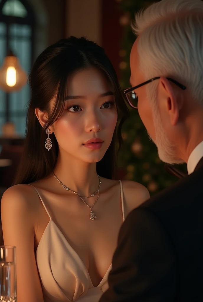 A rich middle-aged Japanese man and a young beautiful woman are drinking champagne and having a splurge at a fancy establishment, Wide Angle, 4K (Man) High Resolution, Sharp Focus, (Super Detailed, Extremely Detailed), (Photorealistic Artwork: 1.37), (Highly Detailed CG Unity 8k Wallpaper), ((Vibrant Colors, Vivid Themes)), (Intricate), (Masterpiece), (Top Quality), Art Photography, (Photo by sldr), (Intricate Background), Perfectly Rendered Face, Perfect Face Details, Realistic Face, Photorealistic, ((Intricate Details)), (((Realism)), Full Body, Wide Field of View,