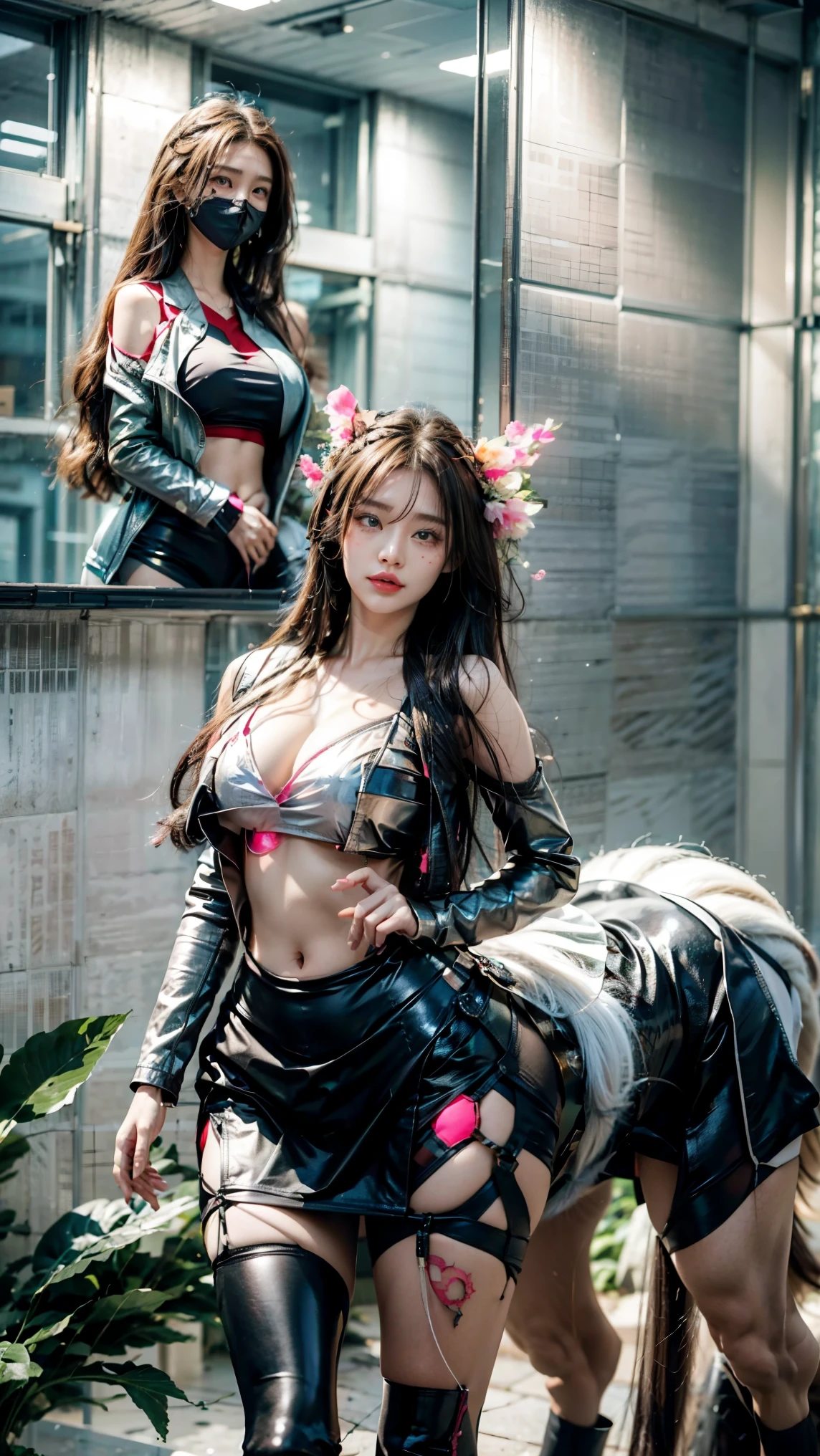 Holding a large see-through stole with pale pink floral pattern with both hands、Swaying in the wind。dark color、shackle、Halter Neck Bodysuit、Rubber Suit Corset、garterbelts、Upper eye、light-colored skin and loose navel skin,,,,,,,,,,,,,,,,,,,,。Skirt flutters in the wind and spreads。Dynamic Posing。Dancing Poses。
Loose clothing shows shoulders。Very beautiful girl at 19 years old。
Hair swaying in the wind。 masutepiece、Best Photoreal、portlate、Sheer clothing、wetted skin、Wet hair、Sexy look、Functional、Bewitching、Clothes with an open back、Oblique composition、Waterfall in the forest、Big hair ornament、Medium chest、Navel Ejection、Shiny knee-high socks、Bold open chest clothes、、hair adornments、
