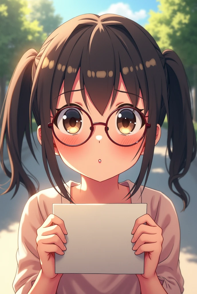 ultra-detailliert, Best Quality, High resolution, ((A petite, black-haired girl with big face and cute droopy eyes looks up.))、Pretty eyes、Detailed eye depiction、Eye sparkle、Sareme、Looking at Viewer, pale skin、(((Petite))), ( Wedding Dresses)、(flat chest), (big glasses), (blush:1.2), (big eye:1.5), Shy smile, NSFW, In the park where cherry blossoms dance, Focus on the face, Long hair with braids, ((Super close-up of the face))、(((from above)))、open_mouth, tongue_out