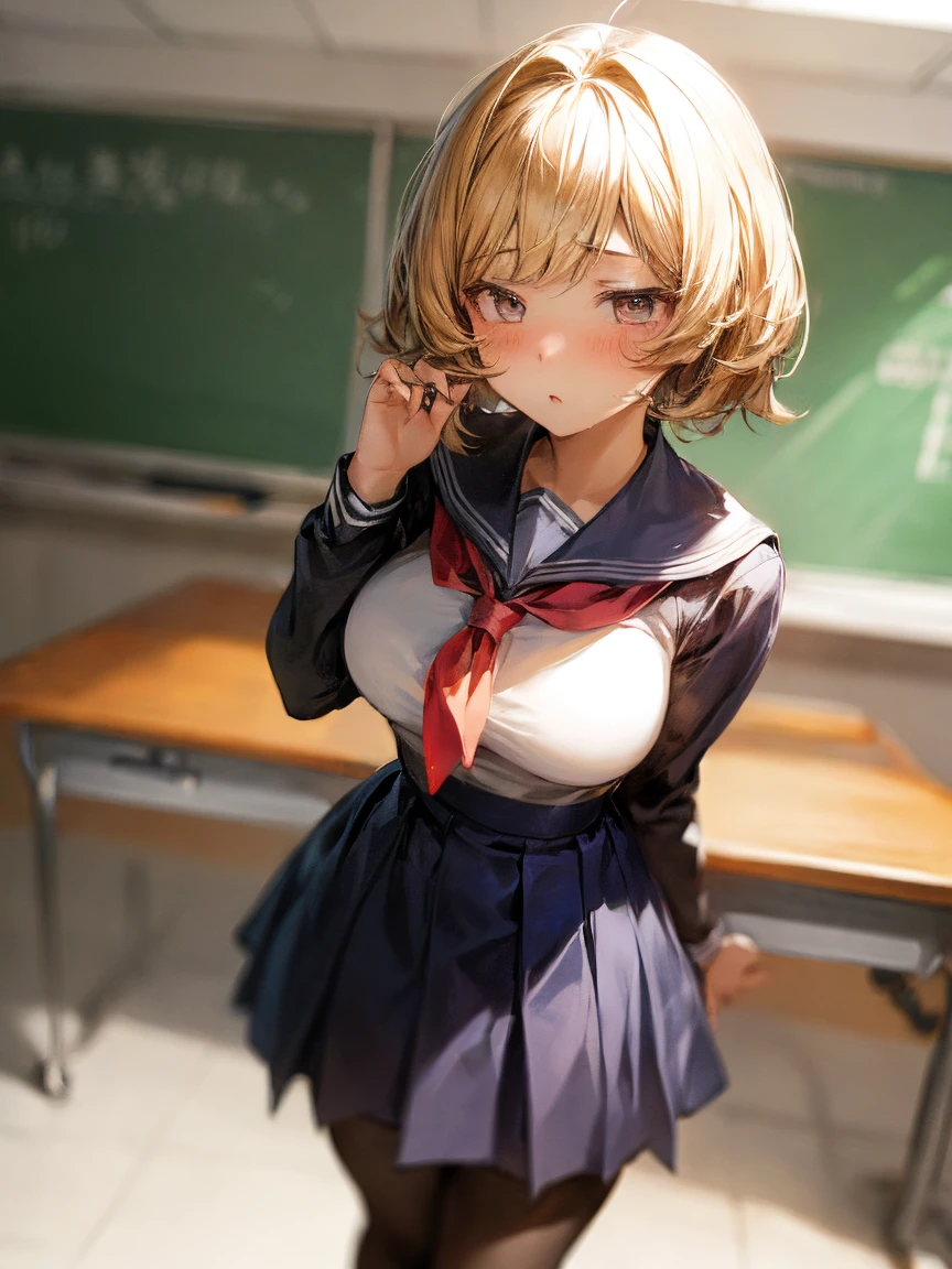 (masterpiece, highest quality:1.2)、(1 girl)、(high school uniform)、(School classroom)、(eyes half closed)、(lots of drool:1.3)、The body shakes violently、[:(detailed face:1.2):0.2] ,  ((Black very short hair)) ,  (black pantyhose),  arched back