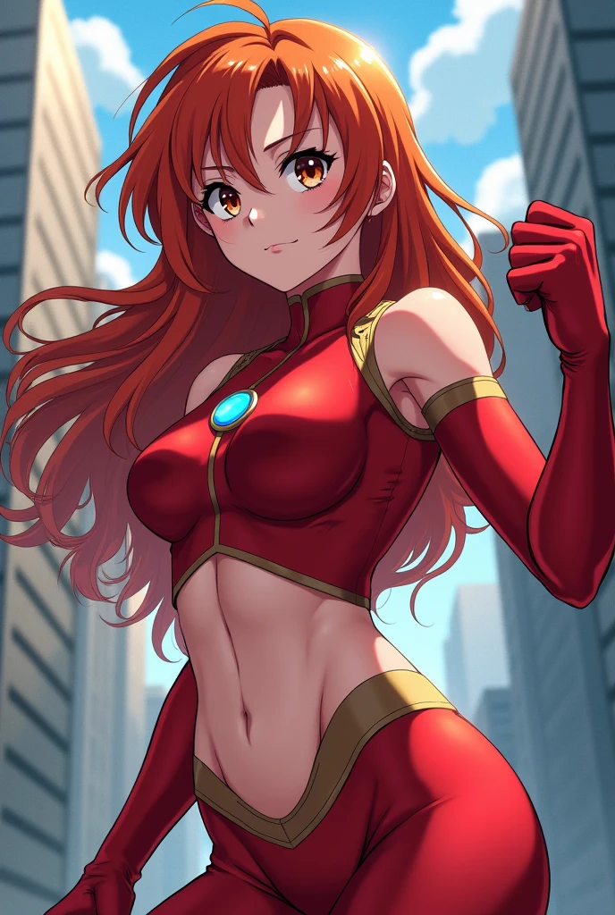 1girl, medium breasts, leotard, red leotard with blue accents, bare legs, boots, matching boots, bracelets, spins fast in place like a tornado, solo, single, standing, full body shot, cowboy shot, beautiful detailed eyes, blue eyes, mature lady, red hair, medium hair, superhero, time warp, spread arms, magic,