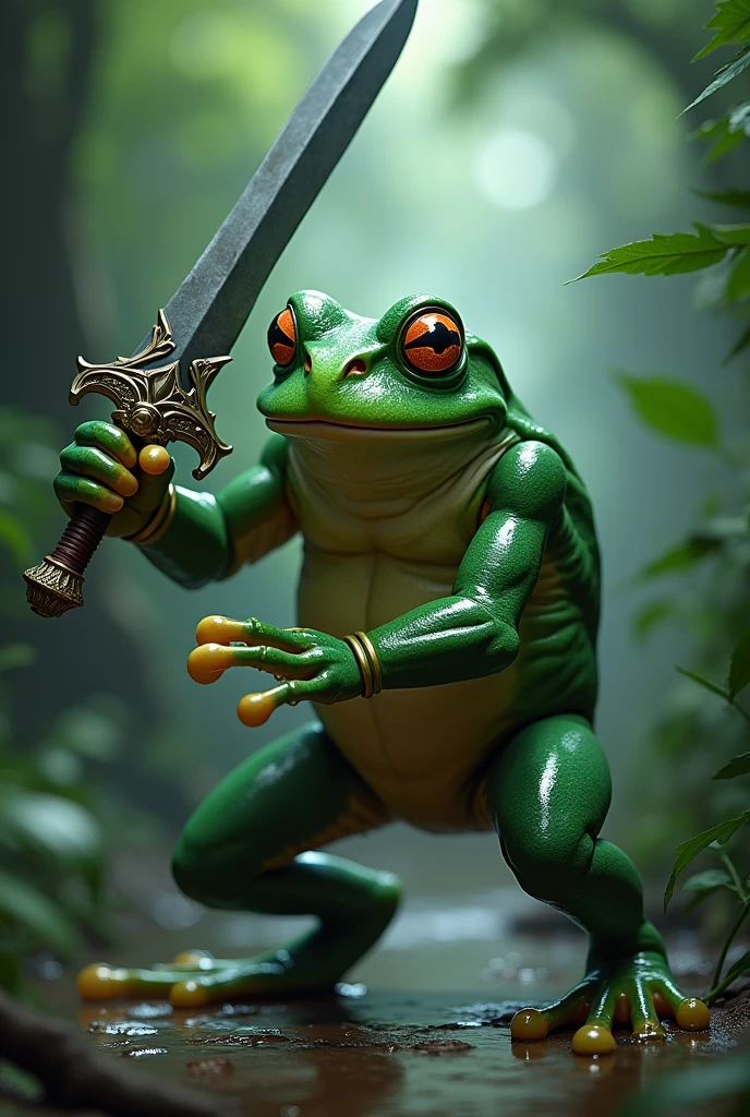 A fighting toad with a crown and using two resistors as weapons