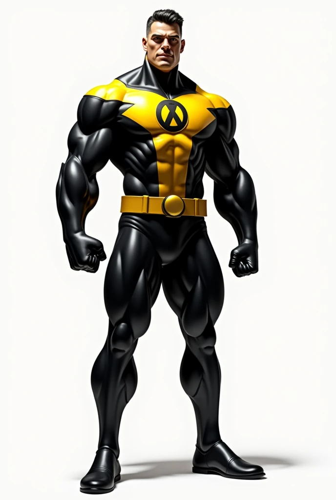 masutepiece, Best Quality, High quality,White background, Simple background, Standing portrait of a character, 1male people, Solo, Male black bear, Furry,  Superhero, Black bodysuit, Yellow boots, yellow gloves, Full body,Look at viewers,Hero logo on chest, Gentle smile, Calm and mature man, eyes gentle, Arm Crossing Pose