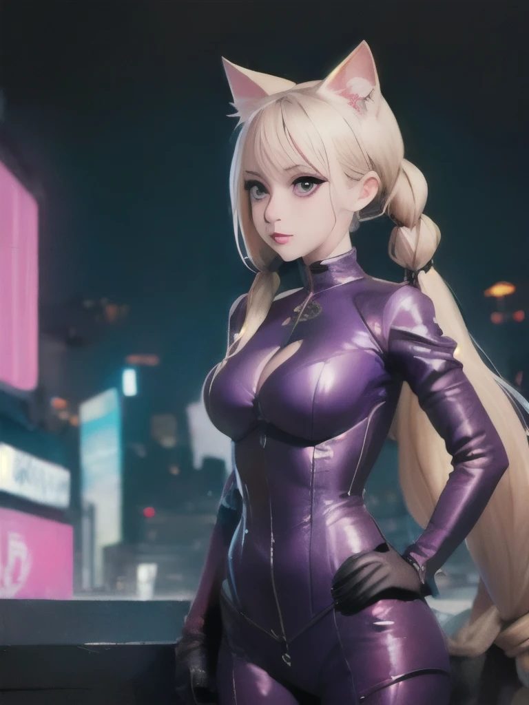 Mulher loira na roupa roxa com orelhas de gato e cauda, menina gato atraente, como personagem em tekken, gatinha, Tifa Lockhart com cabelos brancos, menina do gato, mulher com orelhas de gato, gatinha jovem bonita, Serafim Ahri KDA, menina com orelhas de gato, Woman / cat hybrid, Faye Valentim, Tifa Lockheart glamourosa, orelhas de gato