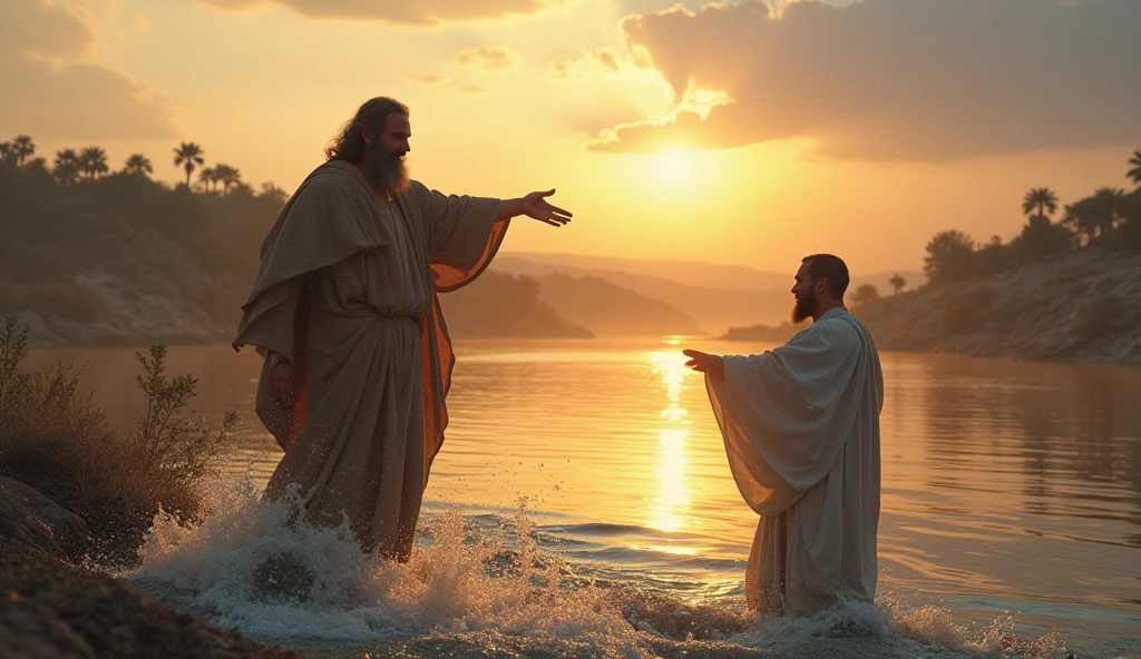 biblical history,
John the Baptist baptizing Jesus in the Jordan River Everyone present was amazed, But then, a light and a dove