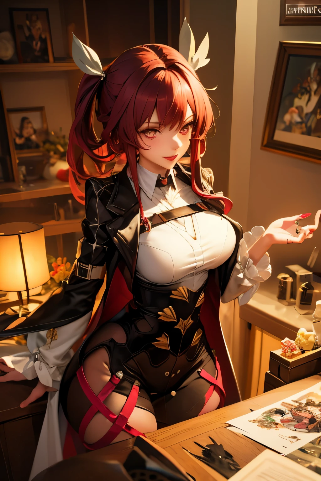 Anime character with red hair and a sword in hand , the artistic direction of the “guilty mechanism”, Guilty Gear Strive спрайт, detailed digital anime art , Detailed anime character art , Stunning artistic depiction , Ian J., 2. 5D CGI anime fantasy artwork, epic exquisite artistic image , fan art best artstation, художественный стиль guilty gear, trending on artstation pixiv