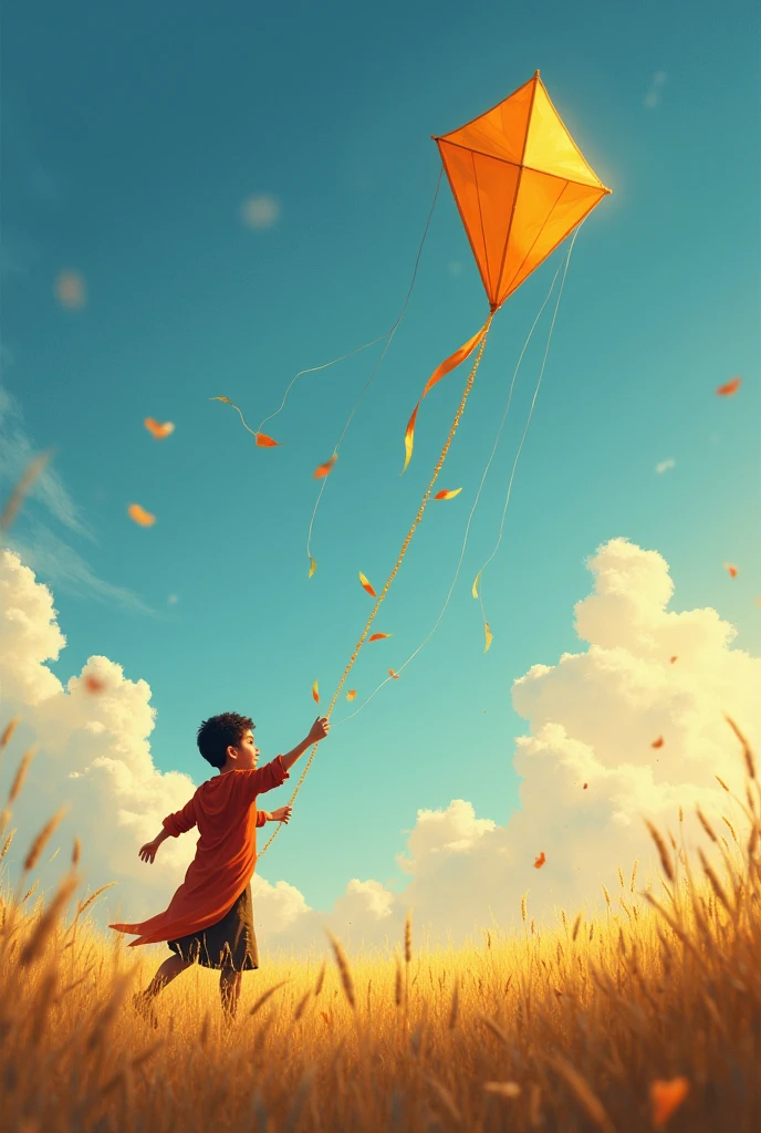 Generate an image of boy palying with kite