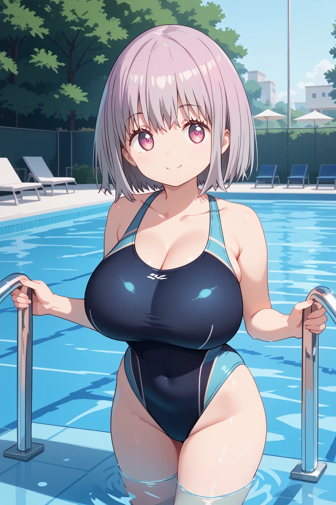 ( top quality ), ( top quality の髪), accurate anatomy, masterpiece, super detailed,  top quality の顔,  top quality の髪, ultra-fine painting, ( finger without bankruptcy),
SSSS GRIDMAN, Shinjo Akane, water park, pool, competition swimsuit, huge breasts,  bewitching smile , 

Floating on the water surface and looking up at the sky,