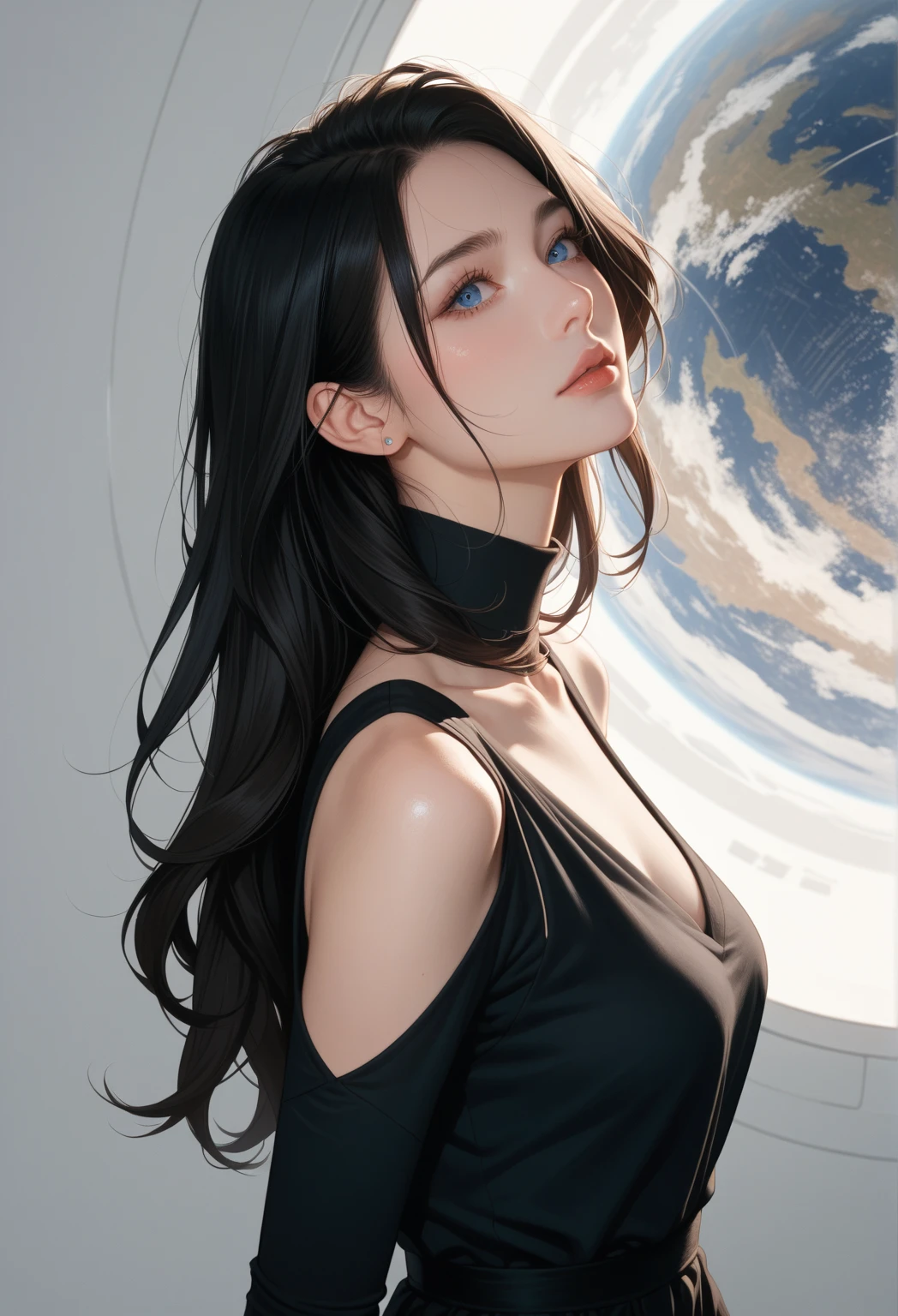 (masterpiece, best quality, highres, high resolution:1.2), extremely detailed, realistic, intricate details, 1girl, solo, looking at viewer, (abstract art:1.3), (dark theme:1.2), art, stylized, deep shadow, dark theme, cosmic nebula galaxies dress, cosmic beauty, in space, nebula, (cinematic lighting, bloom, volumetric),