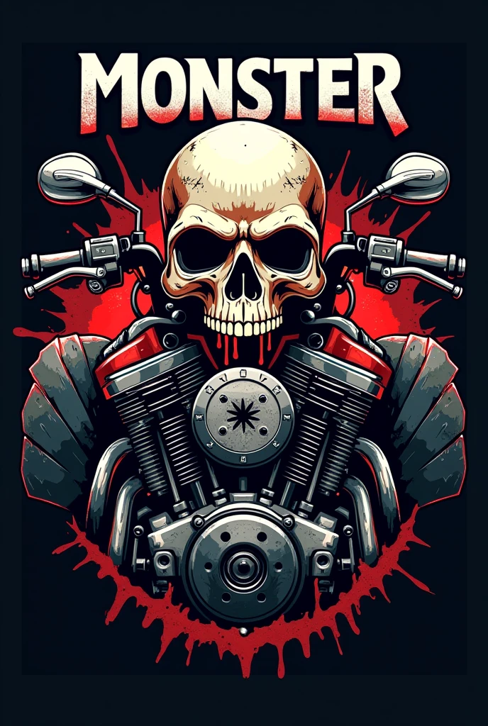 T-shirt design, Skull motorcycles mascot, White background, T-shirt design